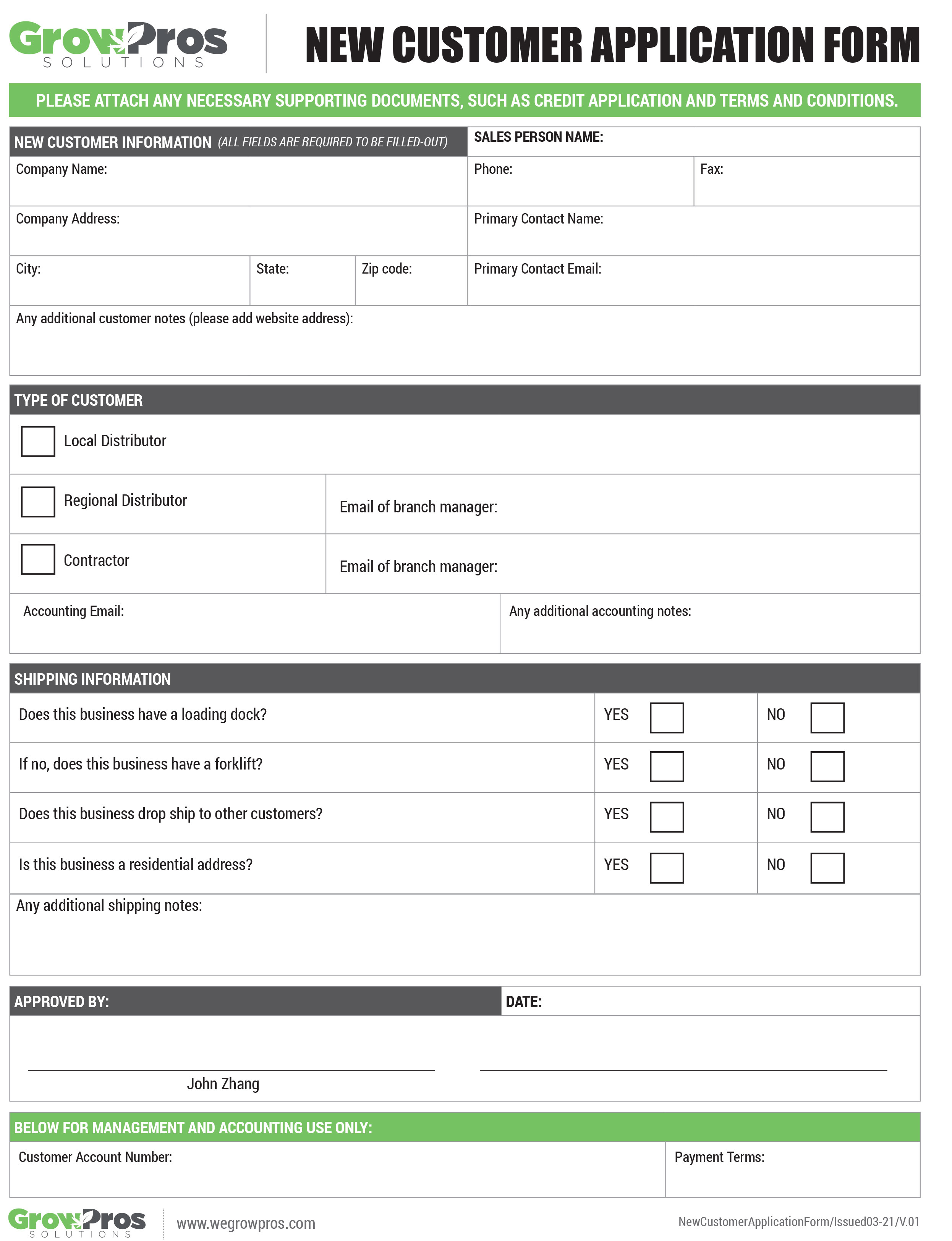 gps new customer form