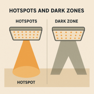 5 Ways to Improve LED Light Uniformity & Mounting Height 3 LEDgrowlighthotspotsillustration