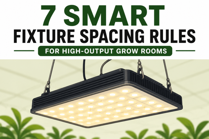 fixture spacing, grow light spacing, grow room light spacing, LED fixture spacing, indoor grow room lighting layout, canopy light distribution