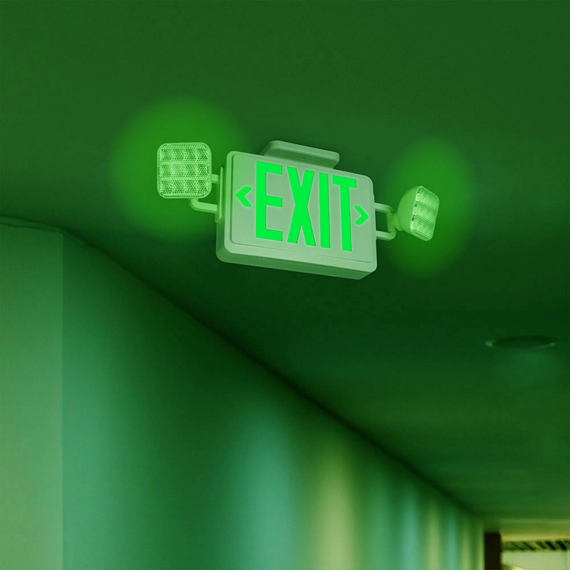 Exit Green Light Sign Combo, ul listed exit green light sign combo, green sign with green light, ul listed green sign
