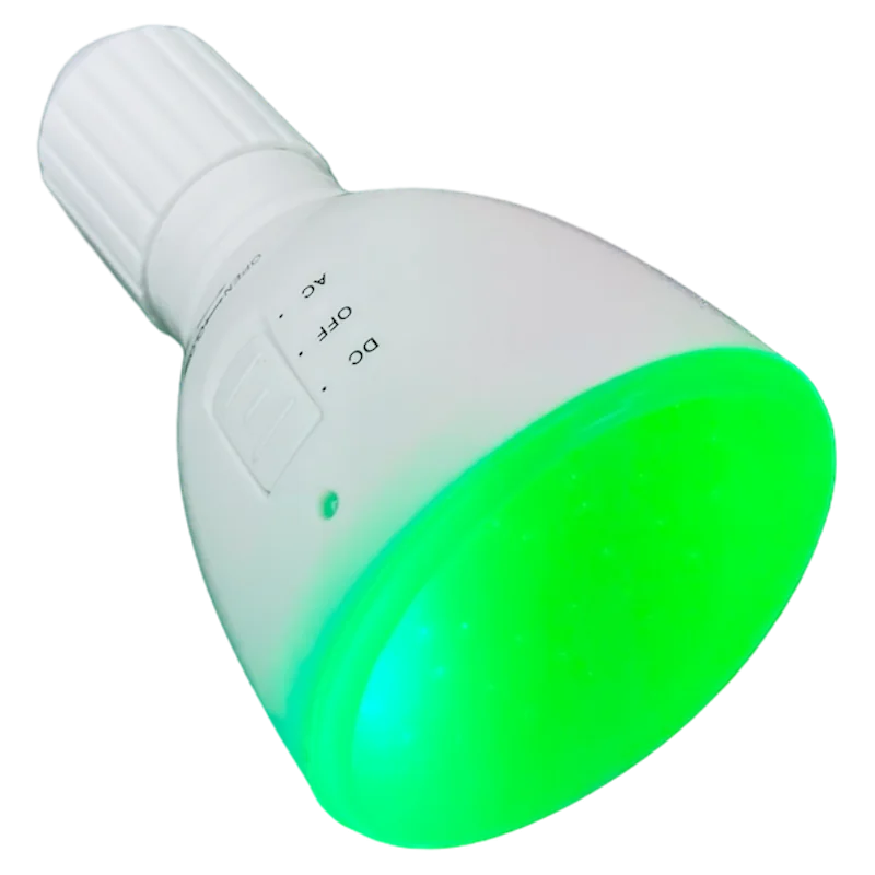 green light bulb, green flashlight, green work light bulb, green work light, emergency light bulb, led grow light, led work light, AC/DC green light bulb, green light with battery backup, green light with battery, Green Flashlight Bulb Battery, Green Spectrum Light Bulb