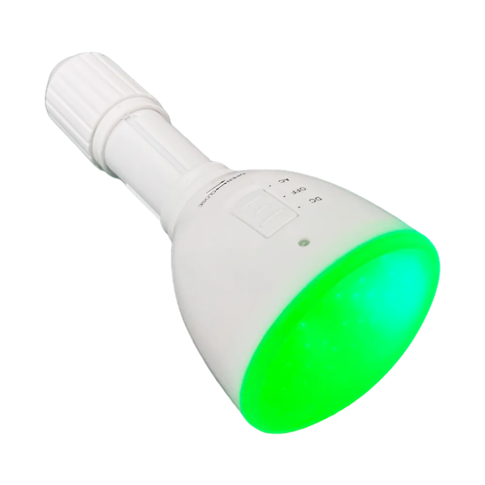 green light bulb, green flashlight, green work light bulb, green work light, emergency light bulb, led grow light, led work light, AC/DC green light bulb, green light with battery backup, green light with battery, Green Flashlight Bulb Battery, Green Spectrum Light Bulb