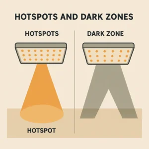 5 Ways to Improve Grow Light Uniformity & Mounting Height 3 LEDgrowlighthotspotsillustration