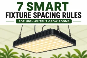 fixture spacing, grow light spacing, grow room light spacing, LED fixture spacing, indoor grow room lighting layout, canopy light distribution