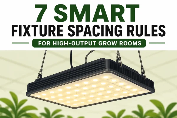 fixture spacing, grow light spacing, grow room light spacing, LED fixture spacing, indoor grow room lighting layout, canopy light distribution